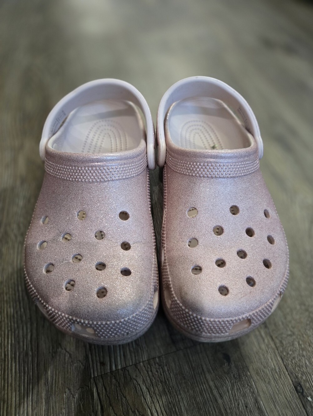 CROCS Glitter Slip-On Clogs in Shimmery Pink